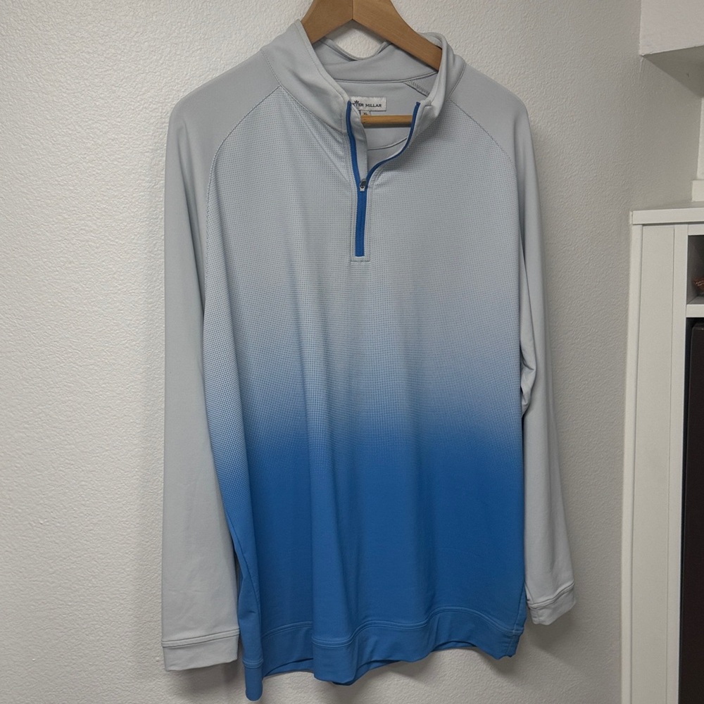 Peter Millar Gray and Blue Zip Pullover